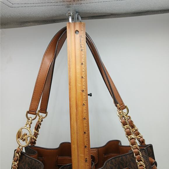 Michael Kors Large Mina Signature Logo Chain Shoulder Bag Handbag Teacher Brown - Picture 11 of 11